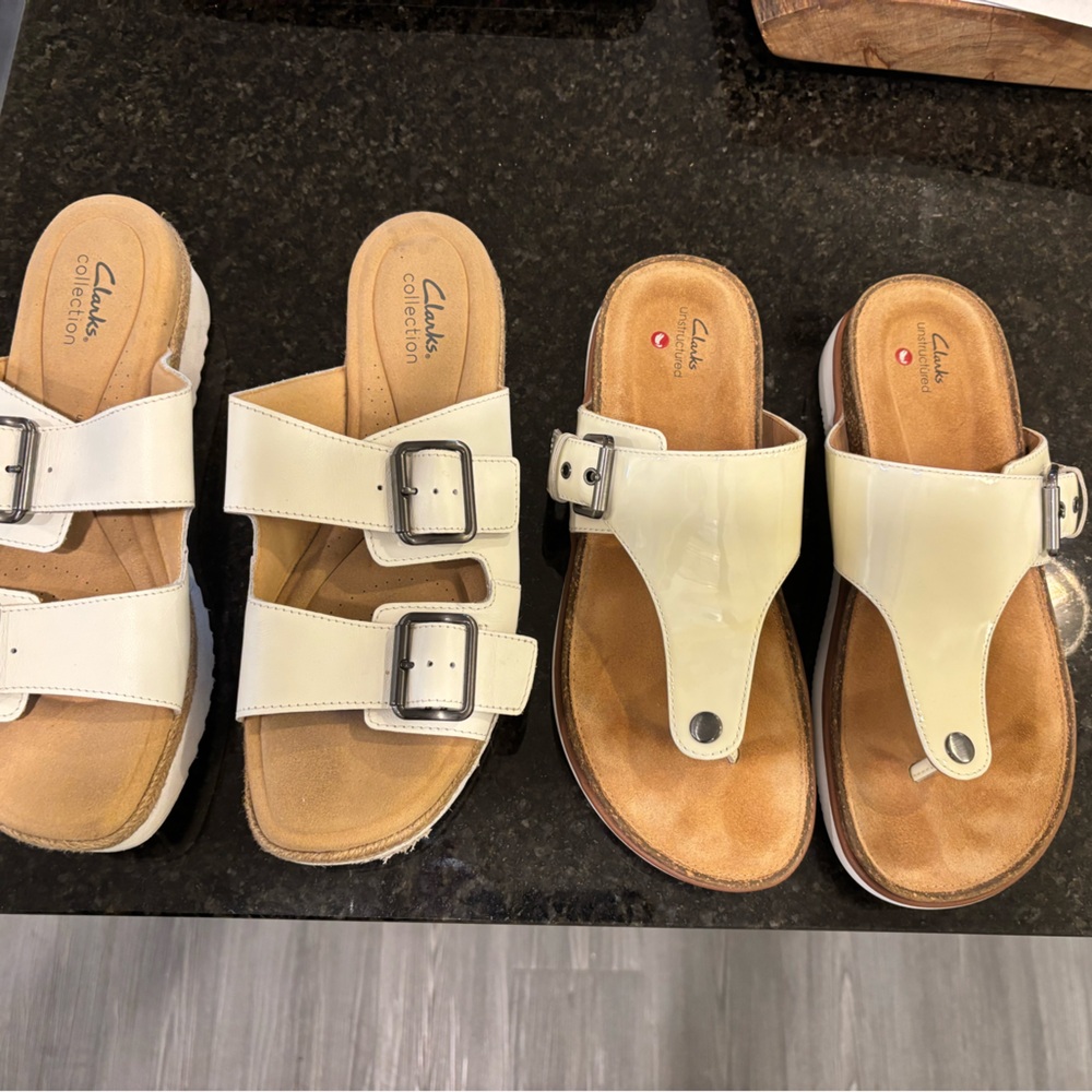 Clarks Women's White Slide Sandals